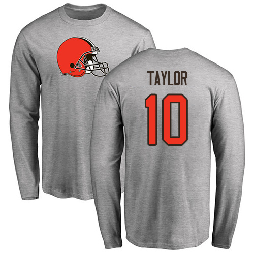 Men Cleveland Browns Taywan Taylor Ash Jersey #10 NFL Football Name and Number Logo Long Sleeve T Shirt